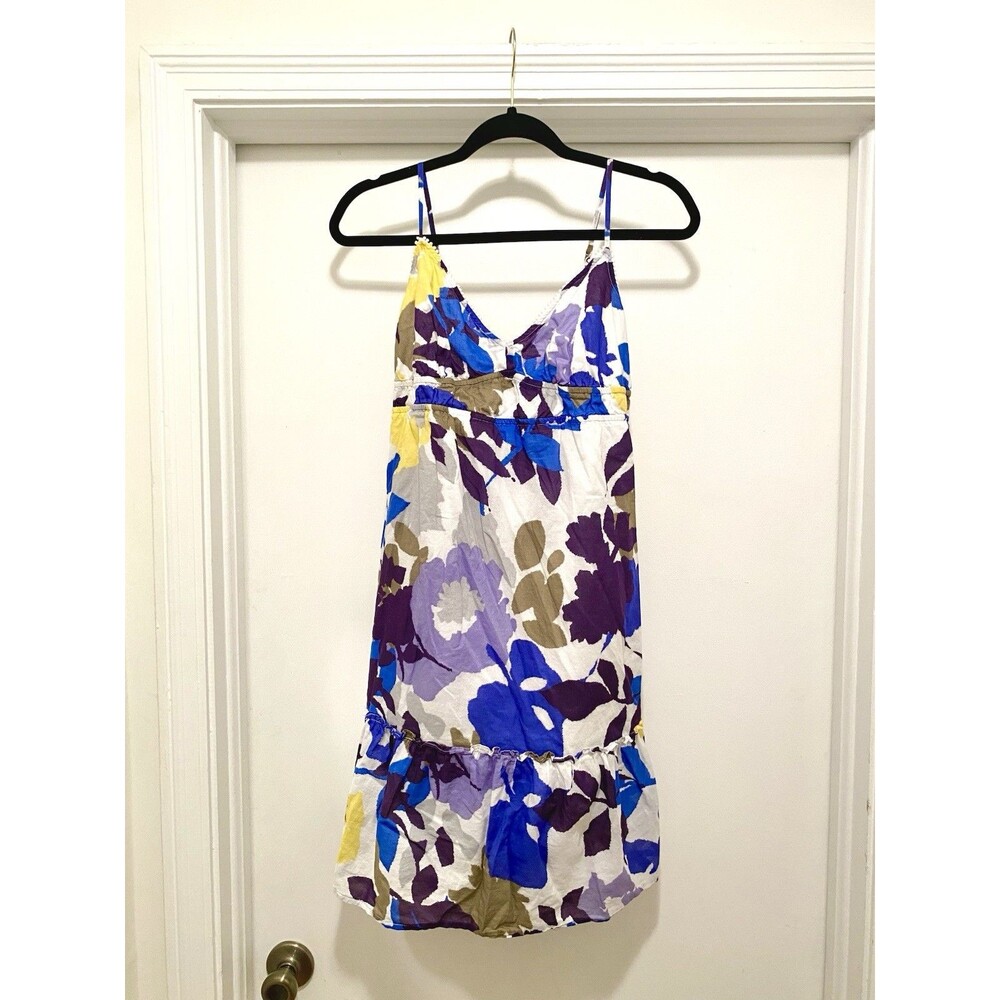 Y2K 2000s Floral Mini Babydoll Sundress Size 12 Spaghetti Strap Tiered